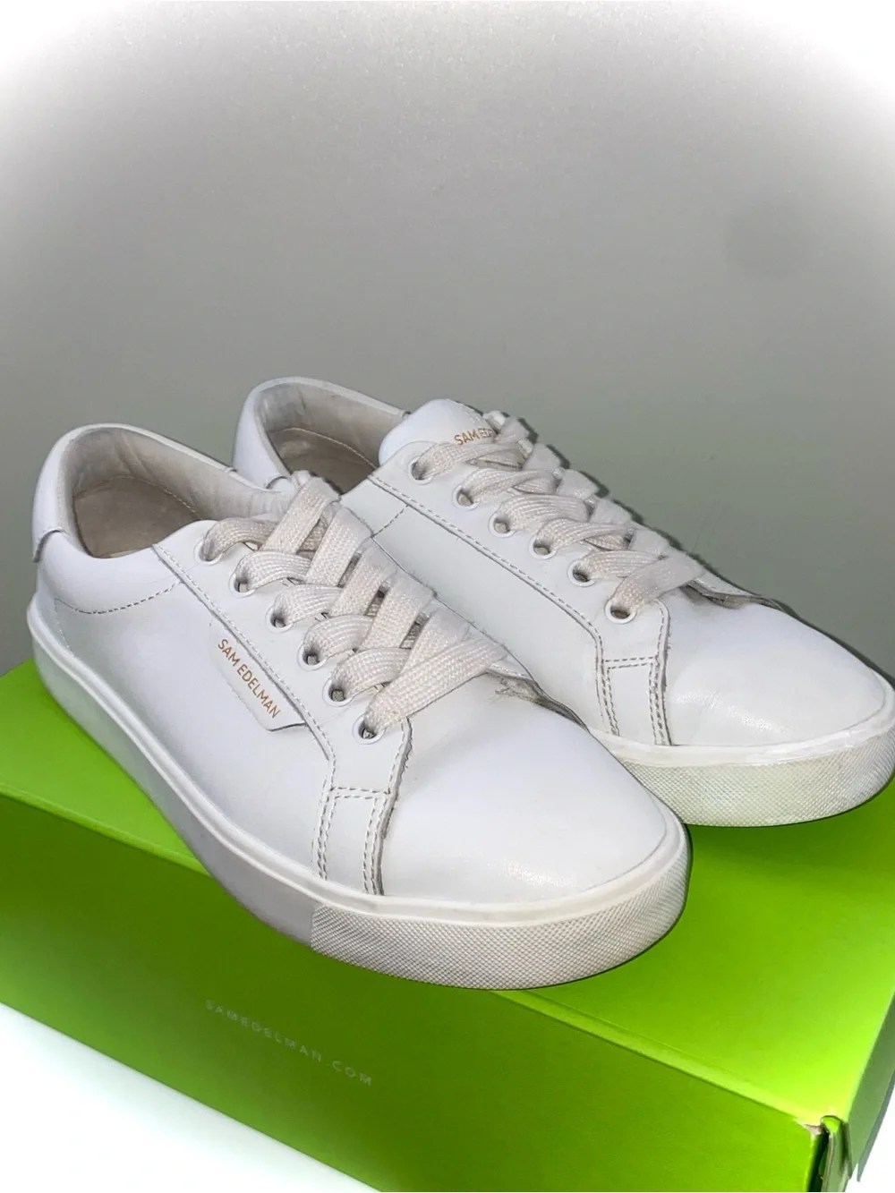 Sam Edelman White Leather Low-Top Sneakers